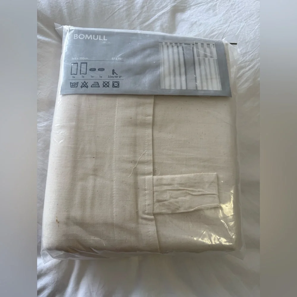 Ikea | Pair Bomull Oatmeal Tab Top Curtains 57” X 98” Tie PullBack NIP Drapes